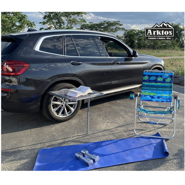Vehicle Tire Mounted Steel Camping Table Adjustable Travel Outdoor Furniture for Car Picnic Camp Outdoor Cooking BBQ Party