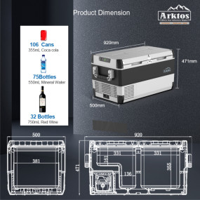 75L Compressor Portable Fridge - two doors two independent cabins